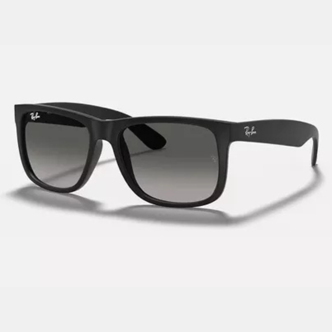 Lentes Ray-Ban Justin Classic RB4165 con armazón negro mate y lentes transparentes, ideales para un look moderno y sofisticado