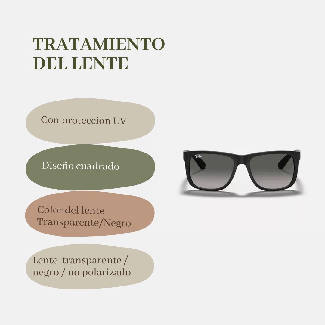 Lentes Ray-Ban Justin Classic RB4165 con armazón negro mate y lentes transparentes, ideales para un look moderno y sofisticado