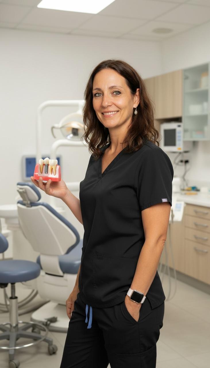 Dra. Erica Andres mostrando implante dental